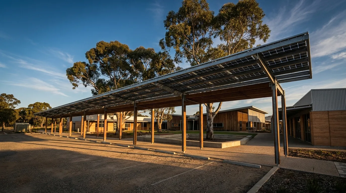 SolarPark Solar installer Canberra Commercial solar carport canopy over a car park